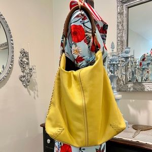 Vintage Lucky Brand Banana Yellow Oversized Leather  Hobo Tote Shoulder Bag